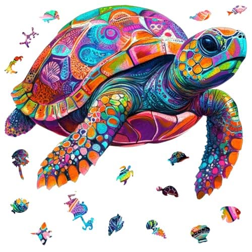 Mys Aurora Colorful Turtle Puzzles for Adults 200 Pieces 5MM Thick Wooden Jigsaw Puzzles Unique Shape Puzzle Ocean Wood Puzzles for Adults and Kids Birthday Gifts Family Game 114 114 inches