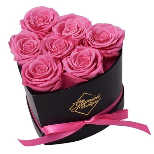 GLAMOUR BOUTIQUE 7 Flower Forever Heart Shape Box - Preserved Roses Gift for Her, Preserved Flowers, Pink