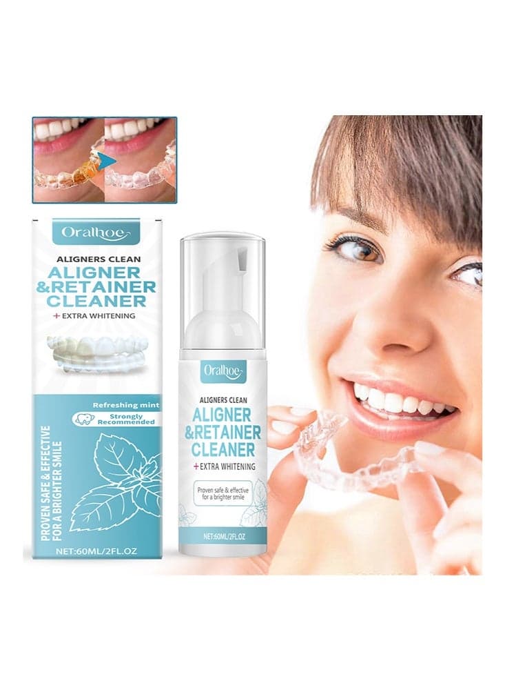 Aligner&Retainer Cleaner + Extra Whitening, Cleaner Compatible with All Clear Aligners and Retainers – Eliminates Bacteria, Fights Bad Breath 60ml