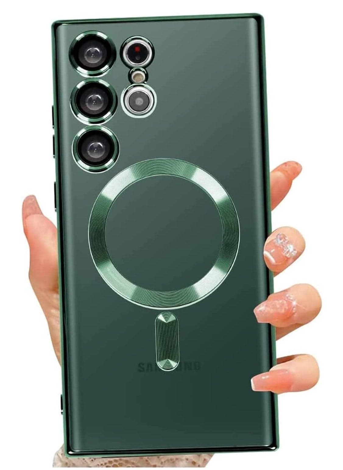 Magnetic Clear Case for Samsung Galaxy S23 Ultra 5G with Camera Lens Protector, Compatible with MagSafe, Electroplated Slim Shockproof Phone Protective Cover for Women Men (Green)