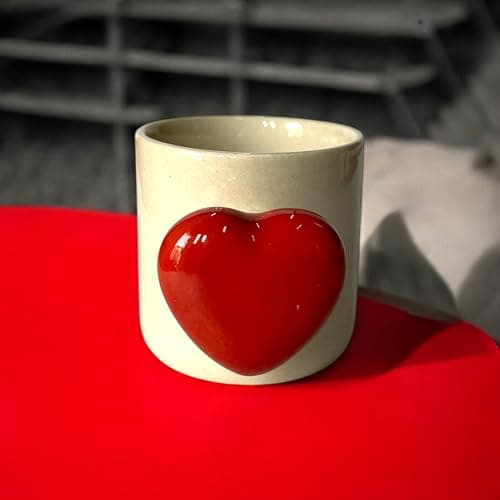 BACKKSPACE RETAIL Ceramic Coffee Tea Milk Mugs | Unique Handcrafted Ceramics | 320ml Capacity | Microwave & Dishwasher Safe (Red Heart Handle)