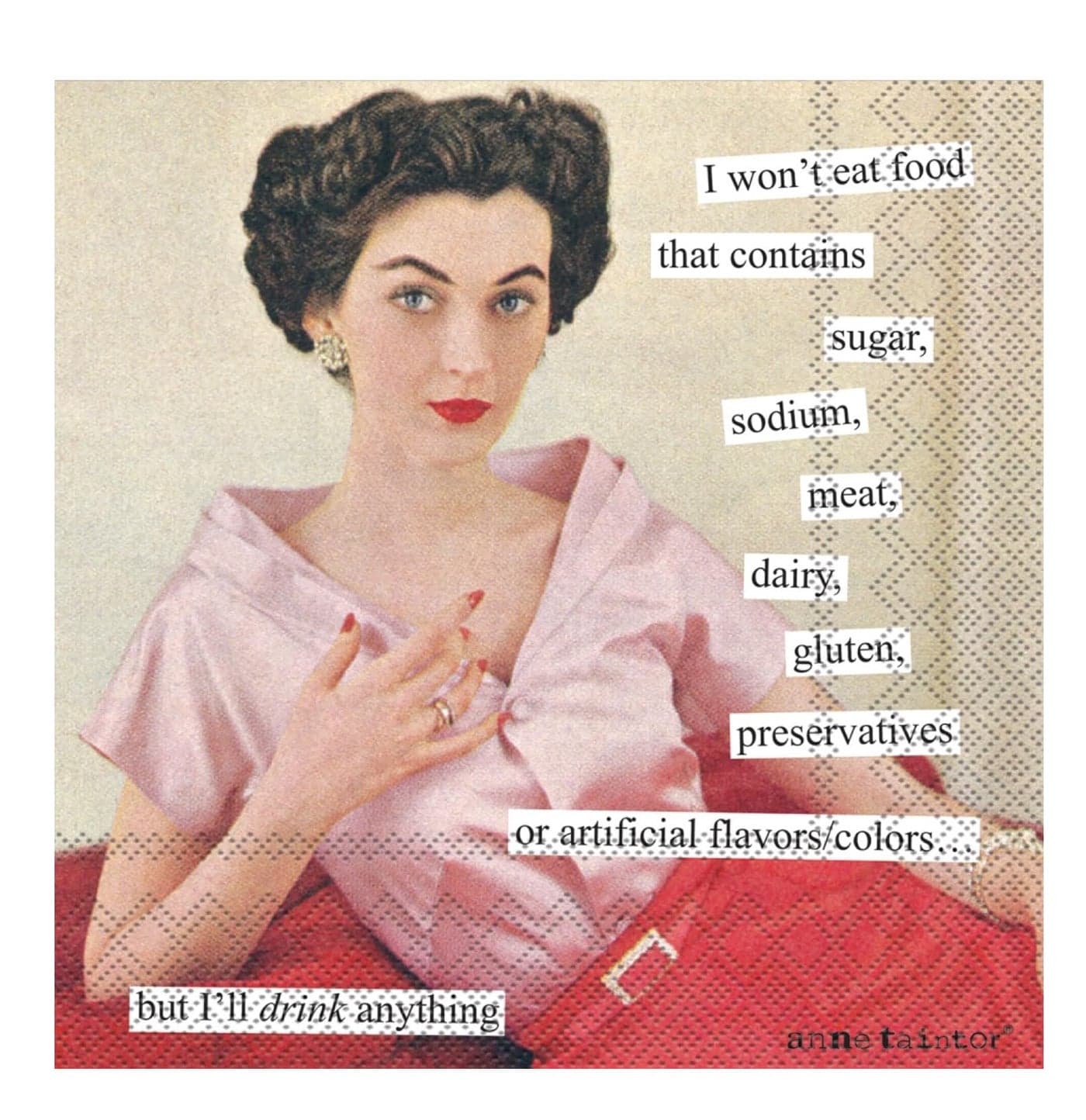 Boston International IHR Anne Taintor, 20 Count Cocktail Beverage Paper Napkins, 5 x 5-Inches, I Won't Eat (C817800)