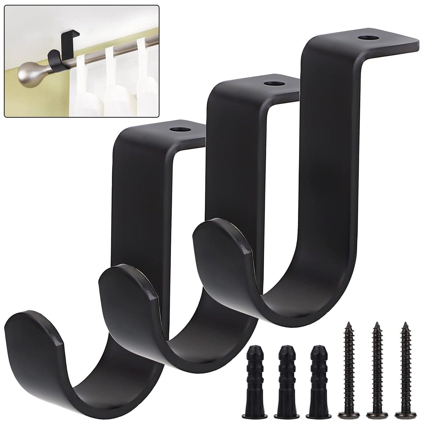 Sumnacon 3Pcs Ceiling Mount Curtain Rod BracketsMetal Single Ceiling Curtain Rod Holder for 581 Inch RodSturdy Curtain Rod Hooks for Living Room Bedroom Drapery Rod Black
