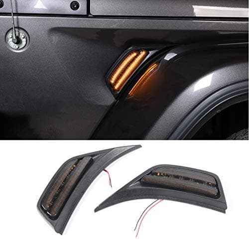 Voodonala for Jeep JL LED Fender Marker Lights,Side Turn Signal Lamp LED Amber Blinker Turn Signal Lights Mudguard Indicator Light for 2018-2025+Jeep Wrangler JL JLU Gladiator JT Accessories,Smoke 2pc
