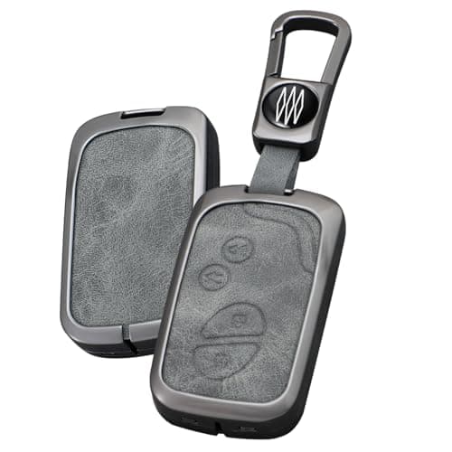 SANRILY Gray Metal Leather Key Fob Cover Fit for Lexus GX460 RX350 ES350 IS250 GX460 LX570 IS350 GS430 GS300 GS450h is-C is-F Keyless Key Holder with Keychain A
