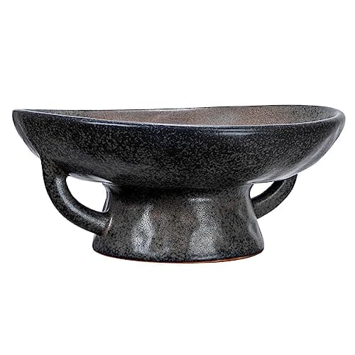 Creative Co-Op Stoneware Bowl with Handle and Base, Black Reactive Glaze