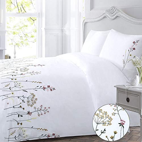YINFUNG Cotton Duvet Cover Set White Queen Floral Embroidered Flower Spring Flowered Elegant Pink French Country Girls Coquette Pretty Botanical Bedding Set Comforter Cover