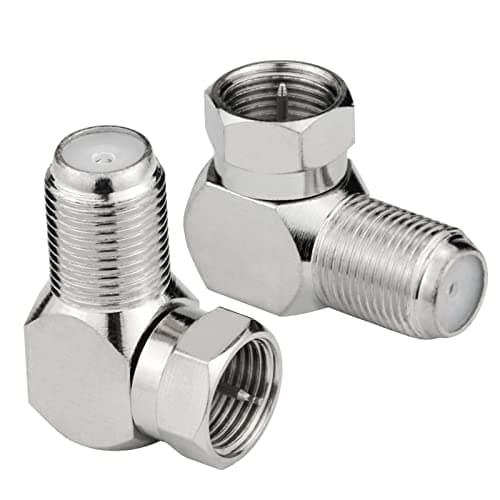 Right Angle Coax Connector, 2 Pack F Type Male to Female RF Coaxial Cable Connector 90 Degree Adapter for Wall Mounted TV, Modem, Wall Plate, Satellite Receiver