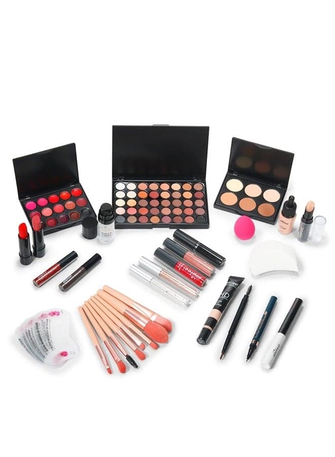 Makeup Kit For Women Full kit, Makeup Set For Teen Girls Eyeshadow Lip gloss Lipstick Make up Brushes Eyebrow Eyeliner Pen Liquid Concealer Foundation Primer Puff Eye shadow Shields Eye Brow Stencil
