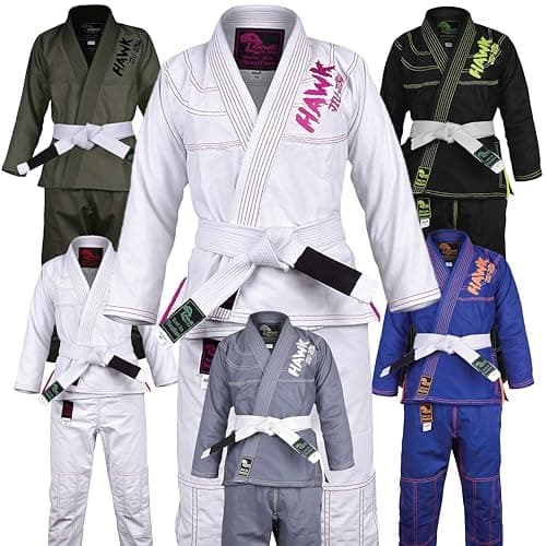 Hawk Sports Brazilian Jiu Jitsu Gi for Kids, Ultra-Light Extra Tough Premium Fabric Kids BJJ Gi for Martial Arts Training & Competition, Comfortable Perfect Fit BJJ Gear - Size K0 for Girls, White