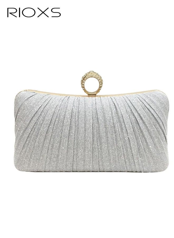 Womens Clutch Purse Evening Bag,Sparkly Satchel Bag for Ladies,Lightweight Crossbody Purse with Metal Shoulder Strap,Fashion Crossbody Bag for Travel Party Dating Shopping Prom, Silver