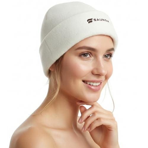 SAUNOM Premium Soft Sauna Beanie or Hat for Men and Women — 100% Merino Wool — Ultra Soft, Breathable, Itch-Free and Odor Resistant Sauna Cap — Ideal Banya Hat White