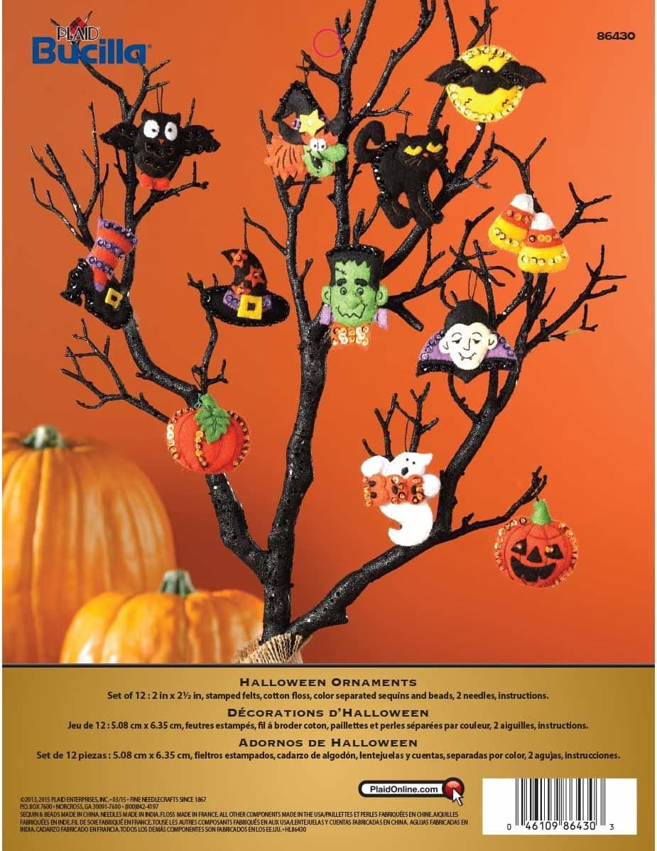 Bucilla Halloween Felt Applique Ornaments Kit Size 2 25Inch Black Set of 12 6 Count