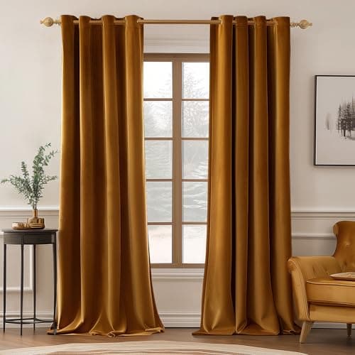 MIULEE Velvet Curtains Golden Brown Elegant Grommet Curtains Thermal Insulated Soundproof Room Darkening Blackout Drapes for Nursery Living Room Bedroom Decor 52 x 84 Inch Long Set of 2