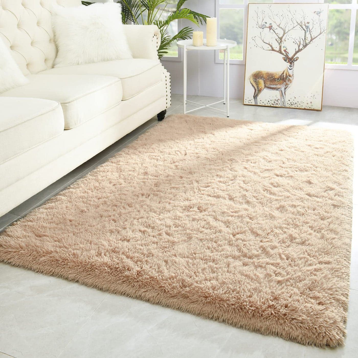 Merelax Modern Soft Fluffy Large Shaggy Rug for Bedroom Livingroom Dorm Kids Room Indoor Home Decorative NonSlip Plush Furry Fur Area Rugs Comfy Nursery Accent Floor Carpet 4x6 Light Tan