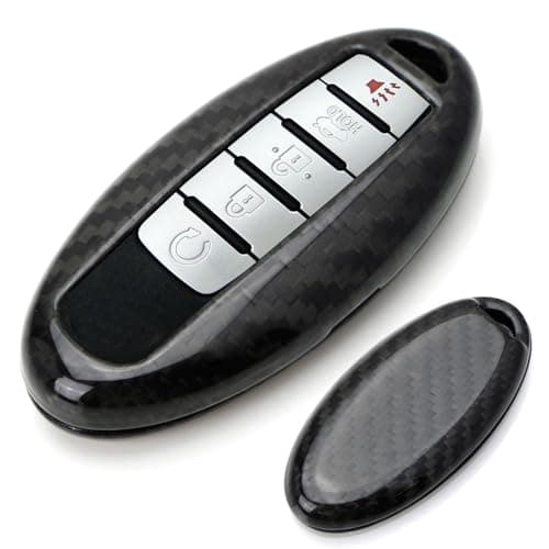 iJDMTOY Compatible with Nissan Infiniti Oval Shape 2/3/4/5 Buttons Smart Key, Gloss Black Genuine Carbon Fiber Key Fob Protective Cover