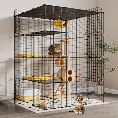 Oneluck Extra Large Cat Cage,4-Tier Catio, DIY Metal Cat Enclosure with Platforms,55 Inch Indoor Cat Cage for 1-3 Cats, Indoor Cat Playpen for Cats Rabbits Small Animals