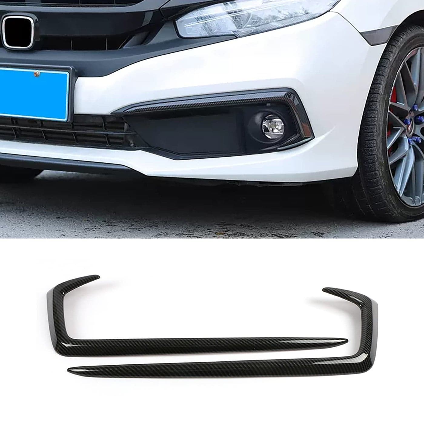 KELEIMAI Car Accessories Fit for Honda Civic 10th Gen 2019 2020 2021 Front Fog Light Eyelid Eyebrow Frame Cover Trim Carbon Fiber Style ABS 2 PCS