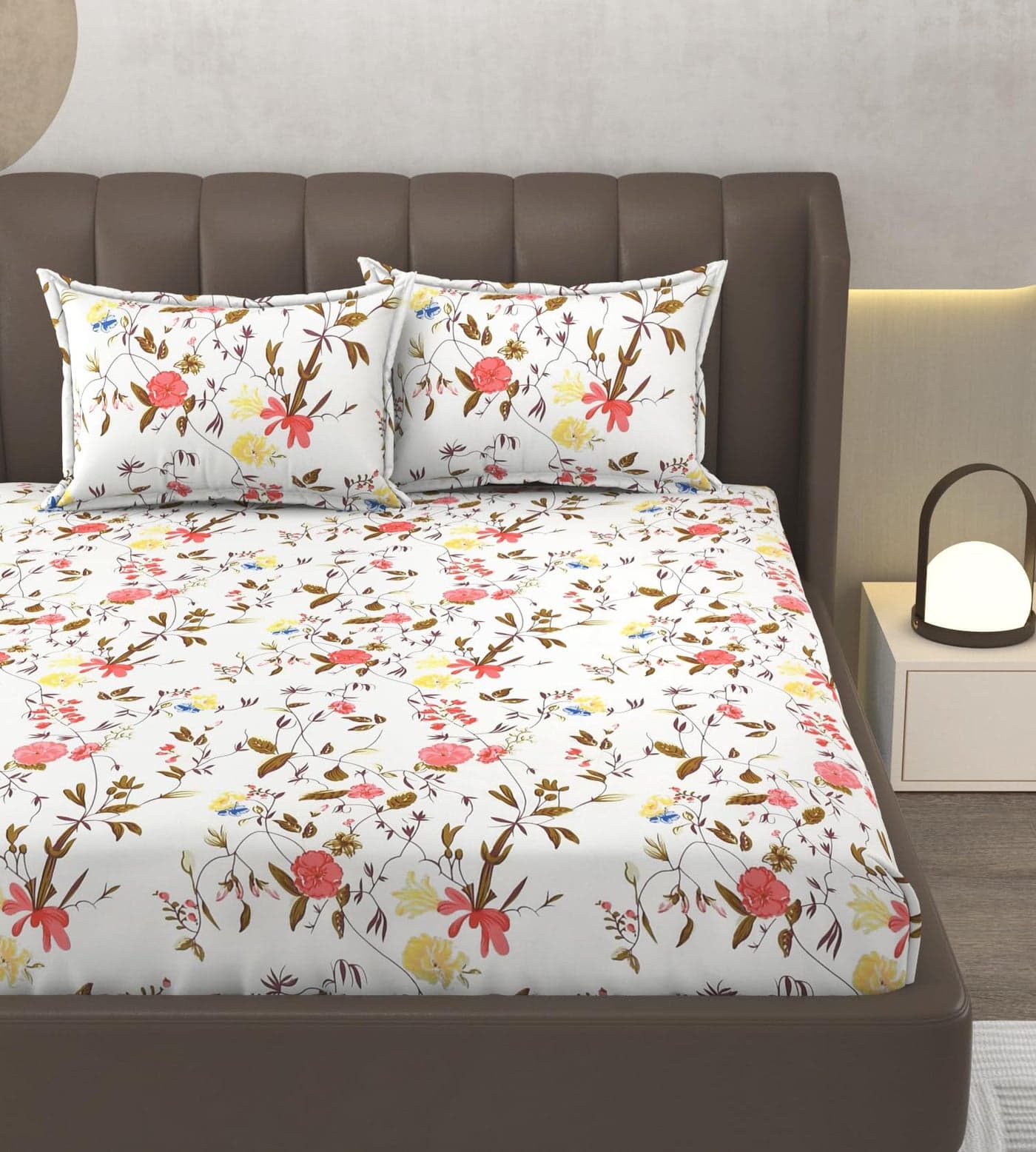 RAREBIRD Premium Heavy Cotton Elastic Fitted Bedsheets with 1 Size Size Pillow Cover || Single Bed with All Around Elastic 350 TC || 48 x 72 Inch Queen Size Fitted || - White Flower