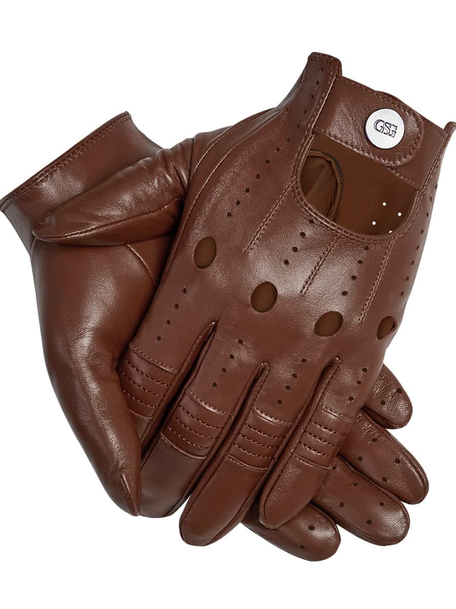 GSG Men Genuine Leather Gloves Brown Unlined Biking Touchscreen Driving Gloves Large Palm Hole