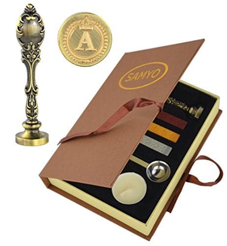 Samyo Creative Romantic Stamp Maker Classic OldFashioned Style Brass Color Wax Seal Sealing Stamp Vintage Antique Alphabet Initial Letter Set Letter A