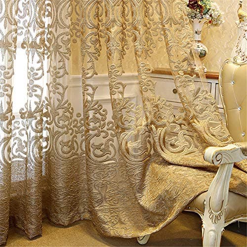 NewWPKIRA 1 Panel European Sheer Curtain Grommet Top Luxury Window Screening Curtain for Living Room Hollow Semi-Shading Voile Curtain Drape for Bedroom Balcony