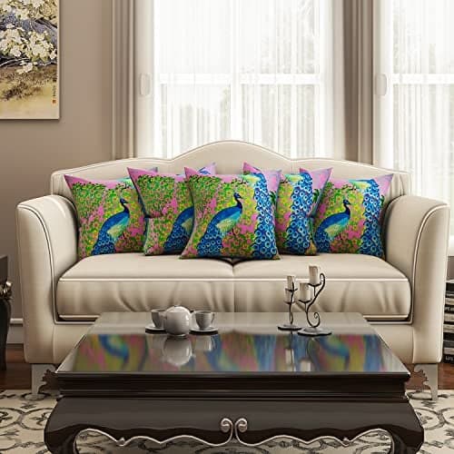 SEJ by Nisha Gupta Set of 5 Cushion Cover 16 Inch x 16 Inch | Printed Polycotton Cushions for Sofa | Decorative Cushion Pillow | Square Pillow Covers for Sofa Living Room | Multicolor