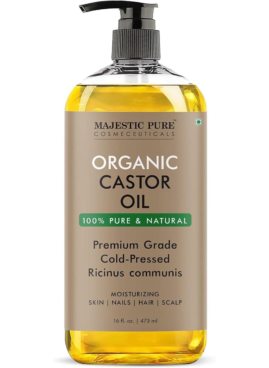 MAJESTIC PURE Organic Castor Oil| Huge 473 ml Bottle | Cold Pressed | 100% Pure & Hexane Free | Stimulate Growth for Hair, Eyelashes, Eyebrows, Nails | Moisturizing & Nourishing | Body, Hair