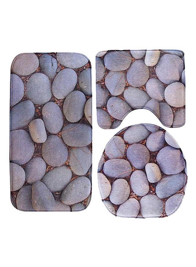 3-Piece Printed Carpet Bath Mat Set Grey/Brown