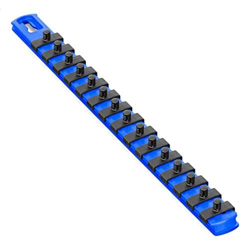ERNST 13Inch Socket Rail Organizer with 15 14Inch Twist Lock Clips Blue 8417Blue14