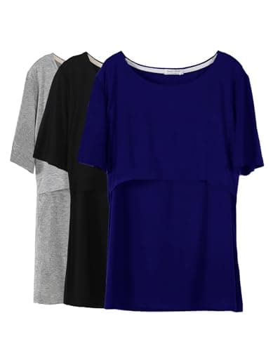 Smallshow 3 Pcs Maternity Nursing T-Shirt Nursing Tops Dark Blue-Black-Grey,X-Large