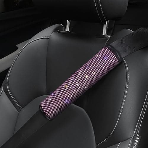 surpassme 2PC Bling Car Seatbelt Covers, Rhinstone Car Seat Belt Covers/Pads with Crystal for Releasing Shoulder/Neck Pressure Car Accessorizes for Car, SUV, Truck(Pink)