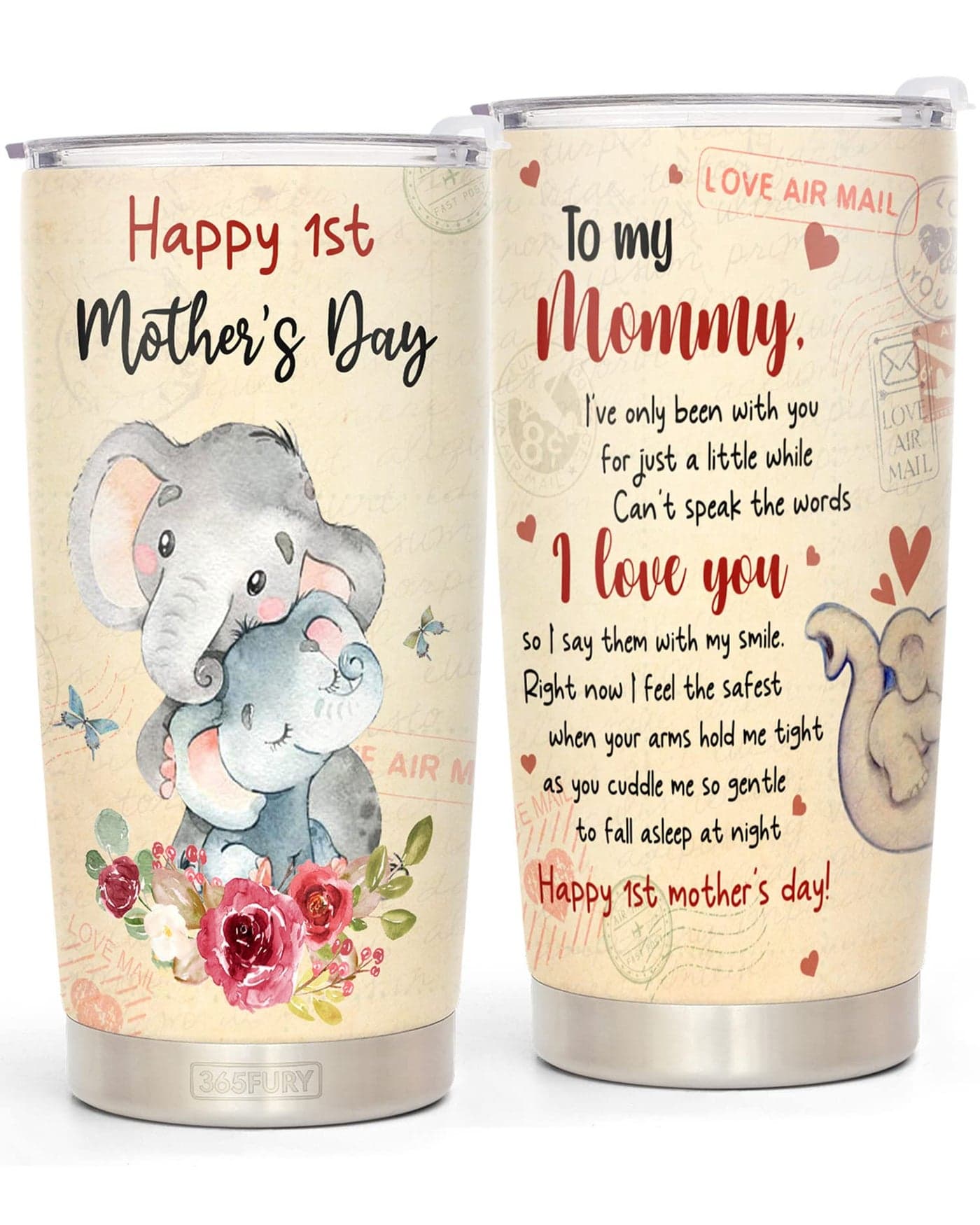 365FURY First Mothers Day Gifts For New Mom Daughter From Baby Sister Son 1st Mothers Day Coffee Mug Elephant 20oz Double Wall Vacuum Insulated Tumbler With Lid for Woman