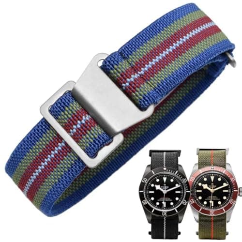 Danxancy French Troops Paratrooper WatchbandMilitary Elastic Nylon Watch Strap with HookandLoop for Men Women Silver Black Buckle 182022mm