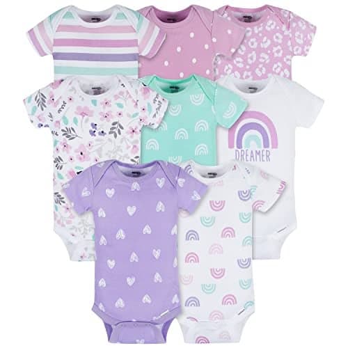 Onesies Brand Baby Girls 8-Pack Short Sleeve Mix & Match Bodysuits and Toddler T-Shirt Set, Rainbows, 12 Months US