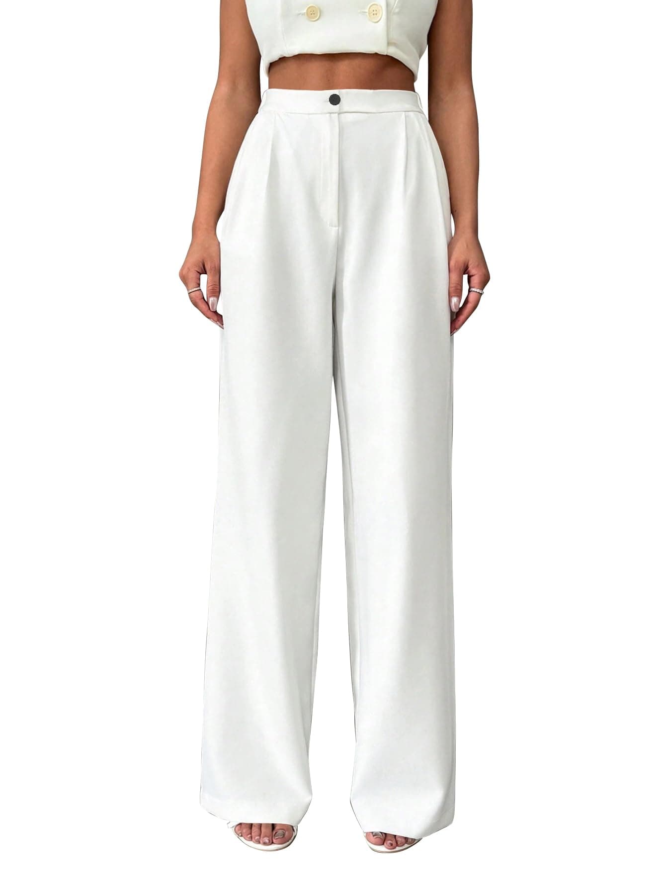 Toochki Trousers for Woman Pants Women's Formal Office Korean | White Track Pant | Straight | Cotton Spandex Stretchable Trouser | High-Waisted Bottom Wear
