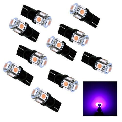 PA LED 10PCS Auto T10 194 168 Purple LED Light Bulb 12V 5SMD 5050 Current Fixed for Interior Map Dome Instrument Panel Trunk Backup License Plate Lamp