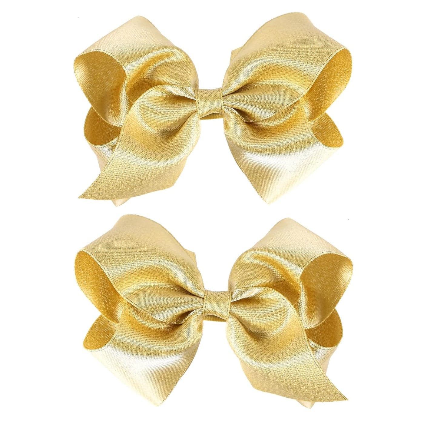 2 Pcs Big Shiny Glitter Light Gold Ribbon Hair Bows Alligator Clips 4 HandMade Christmas New Year Gift Wedding Party Dress Decor Accessories for Little Teen Toddler Girls Kids