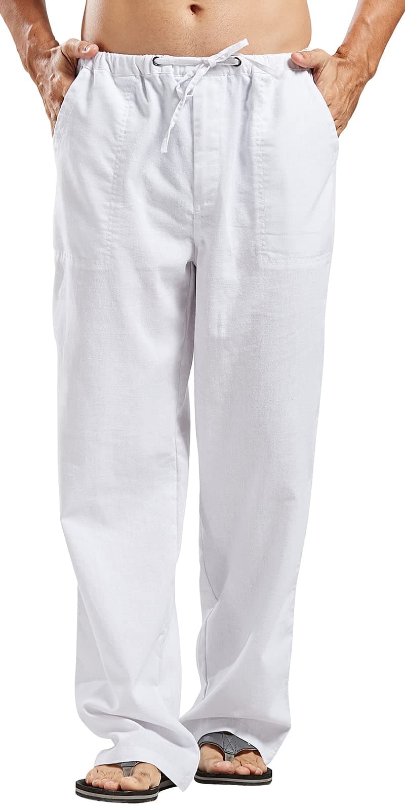 utcoco Qiuse Mens Casual Loose Fit StraightLegs Stretchy Waist Beach Pants Medium White