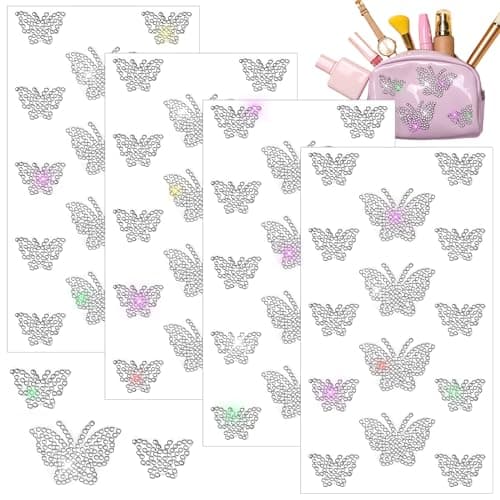 Epakh 56 Pcs4 Sheets Rhinestone Butterfly Stickers for Craft Headphone Decor Silver Glitter Butterfly Car Decal Sparkly Crystal Self Adhesive Bling Sticker for Window Laptop Package Gift Decoration