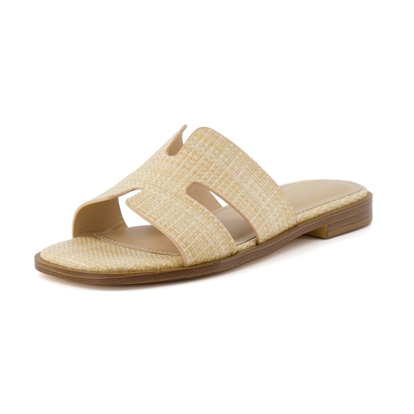 CUSHIONAIRE Women's Voyage slide sandal +Memory Foam, Wide Widths Available, Raffia 6.5