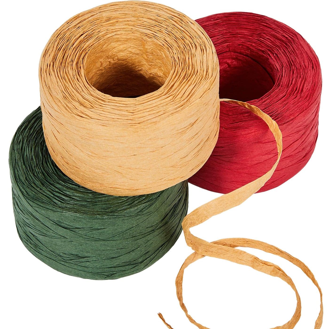 Sooez 3 Rolls Raffia Ribbon Twine String 540 Feet Christmas Wrapping Paper for Crafts Red Green Natural Christmas Ribbon for Gift Wrapping Raffia Yarn for Holiday Supply 180 Feet Each Roll