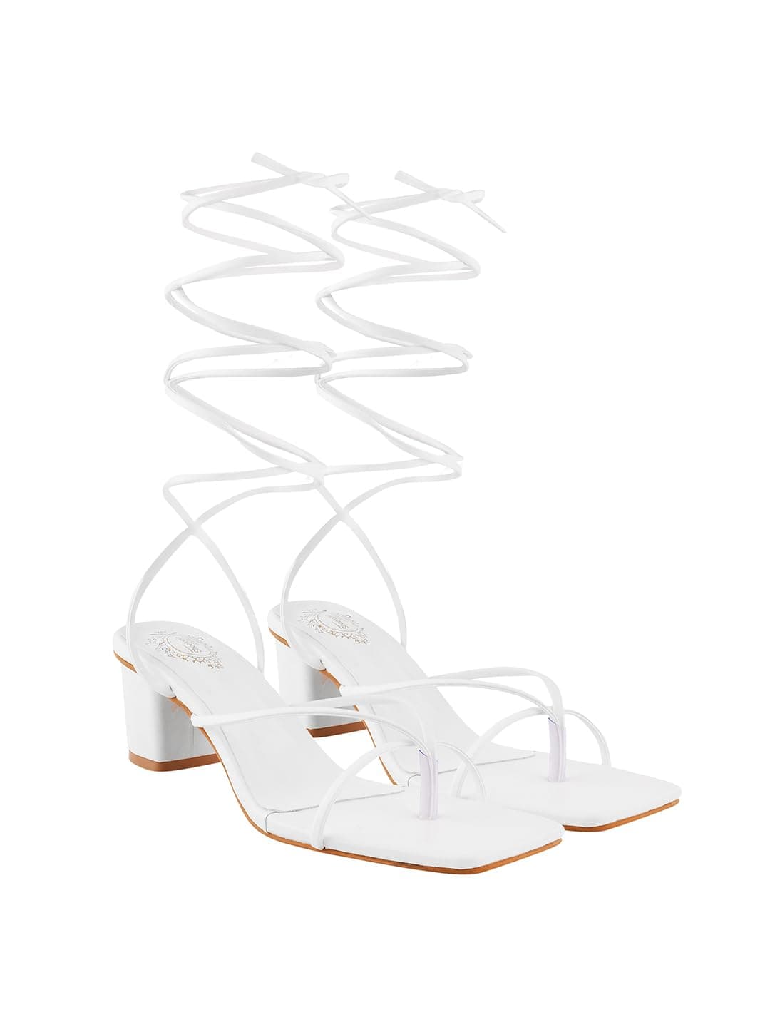 Shoetopia Elegant White Block Heel Sandals with Gladiator Detail | Chic Lace-Up Straps | Comfortable Summer Footwear for Women EU35
