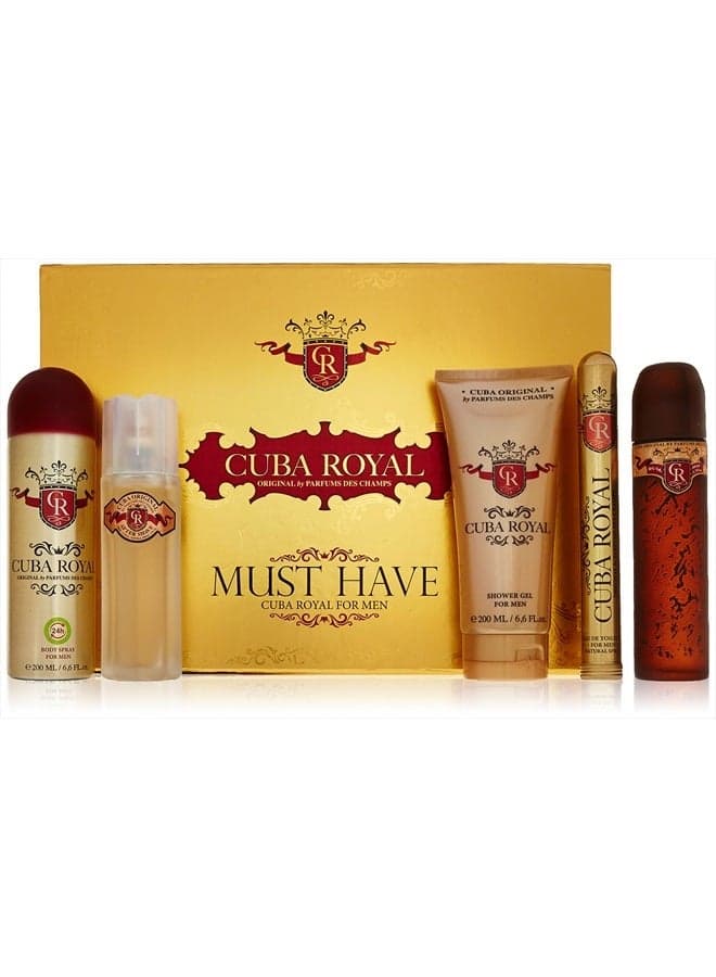 Royal for Men Gift Set (Eau de Toilette Spray 3.4 ounce, Eau de Toilette Spray 1.17 ounce, Shower Gel, After Shave, Body Spray)
