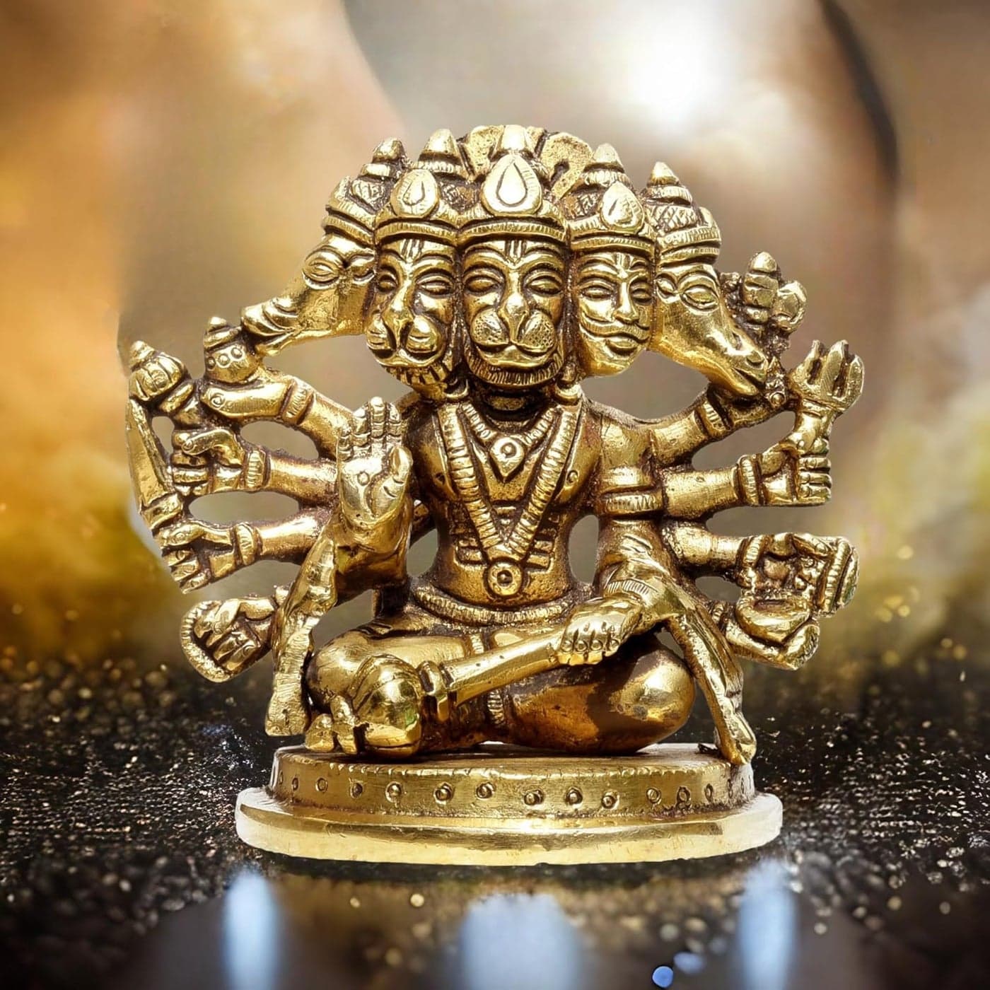 KRAFTSKALA Panchmukhi Hanuman Murti Brass Metal Statue Bajrangbali Idol Five Faces of Hanuman ji for Door Entrance Devotees Vastu Hindu Festival Gift 4 inch