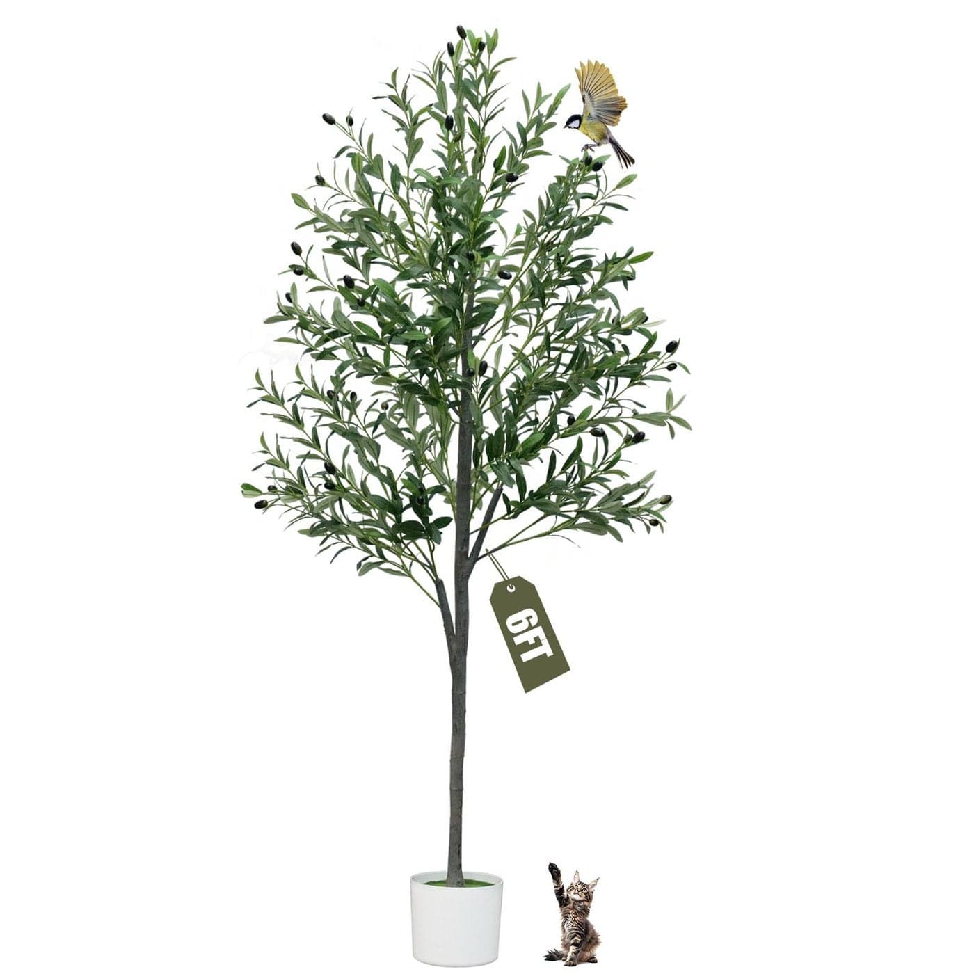 6FT Artificial Olive TreeArtificial Plants IndoorFaux Olive Tree Indoor with Natural Wood Trunk and Realistic Leaves and Fruits for Home Office Decor Thanksgiving Gift
