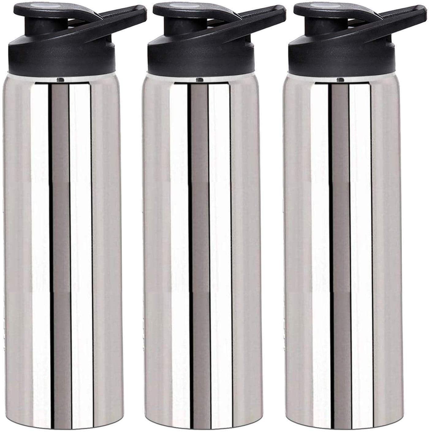 Kuber Industries Stainless Steel 3 Pieces Sport Water Bottle Set with Straw Flip Cap 1 LTR (Silver) -CTKTC21642