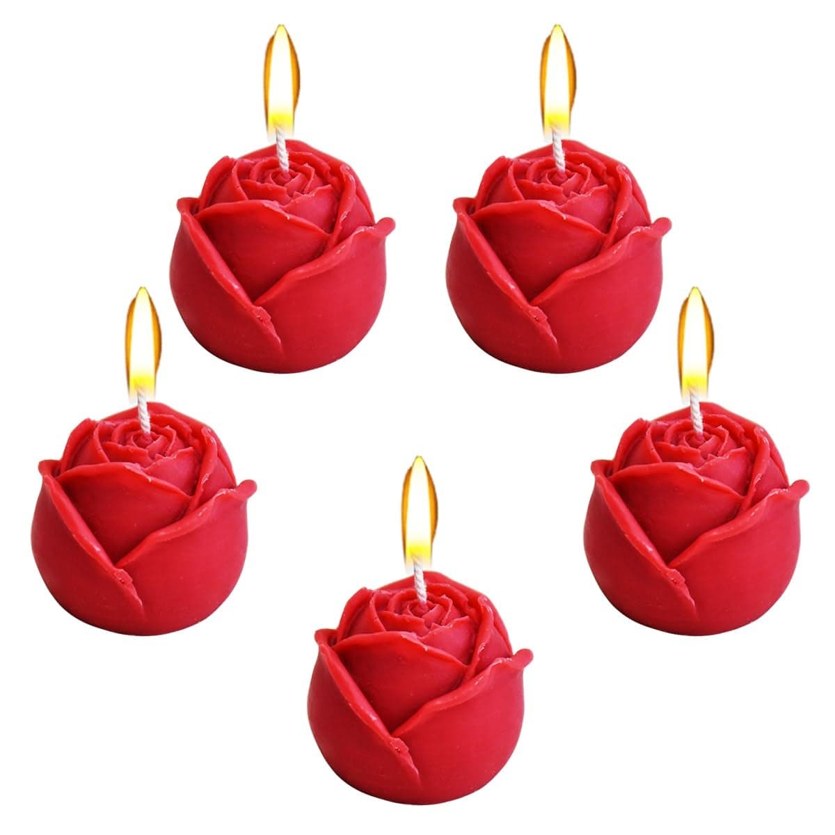 Saugat Traders Aroma Soy Wax Rose Bud Candles for Valentine Day Anniversary New Year Home Decor Candle Night Dinner Set of 5 Red Rose Fragrance Candles for Gifting