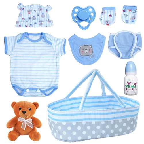 BABESIDE Reborn Baby Doll Accessories for 1722 Inch Dolls13 Pcs Baby Doll Clothes and Bear Gift Set Includes Bassinet Doll Clothes Pacifier Bottle Bear Toy for Kids Ages 3