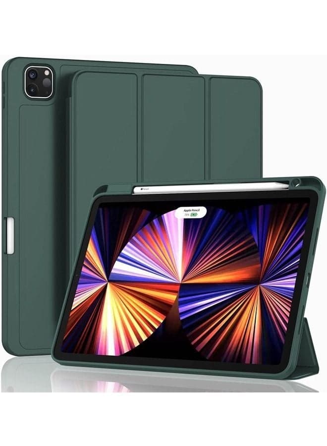 New iPad Pro 12.9 Inch Case 2022/2021/2020 6th/5th/4th Gen with Pencil Holder Smart iPad Case Support Touch ID and Auto Wake/Sleep with Auto 2nd Gen Pencil Charging Midnight Green